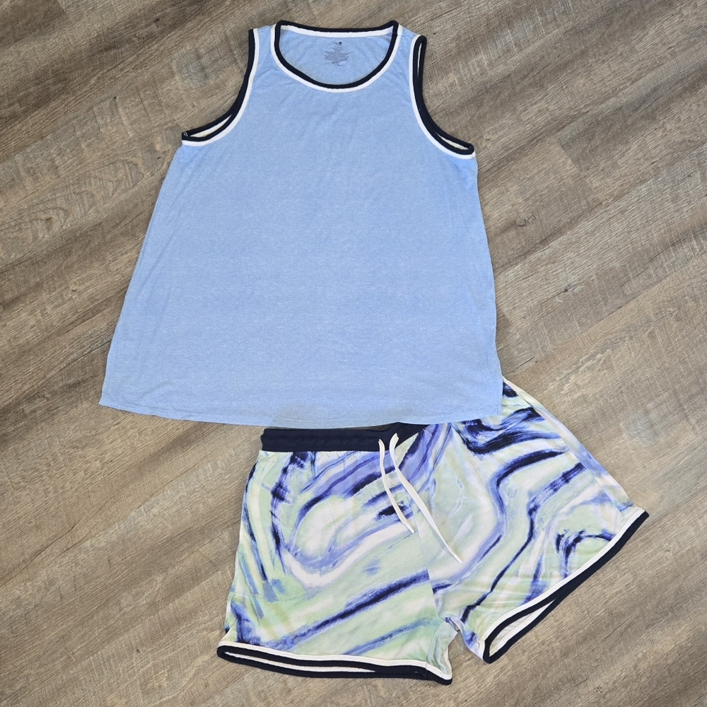 Secret Treasures Blue Tank and Tie-Dye Shorts Pajama Set